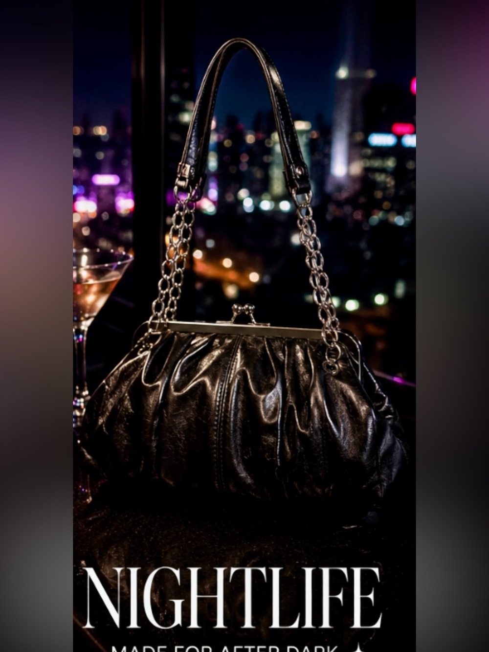 Candie’s Y2K Black Kisslock Chain Shoulder Bag | Moto Glam Going Out Purse Y2K